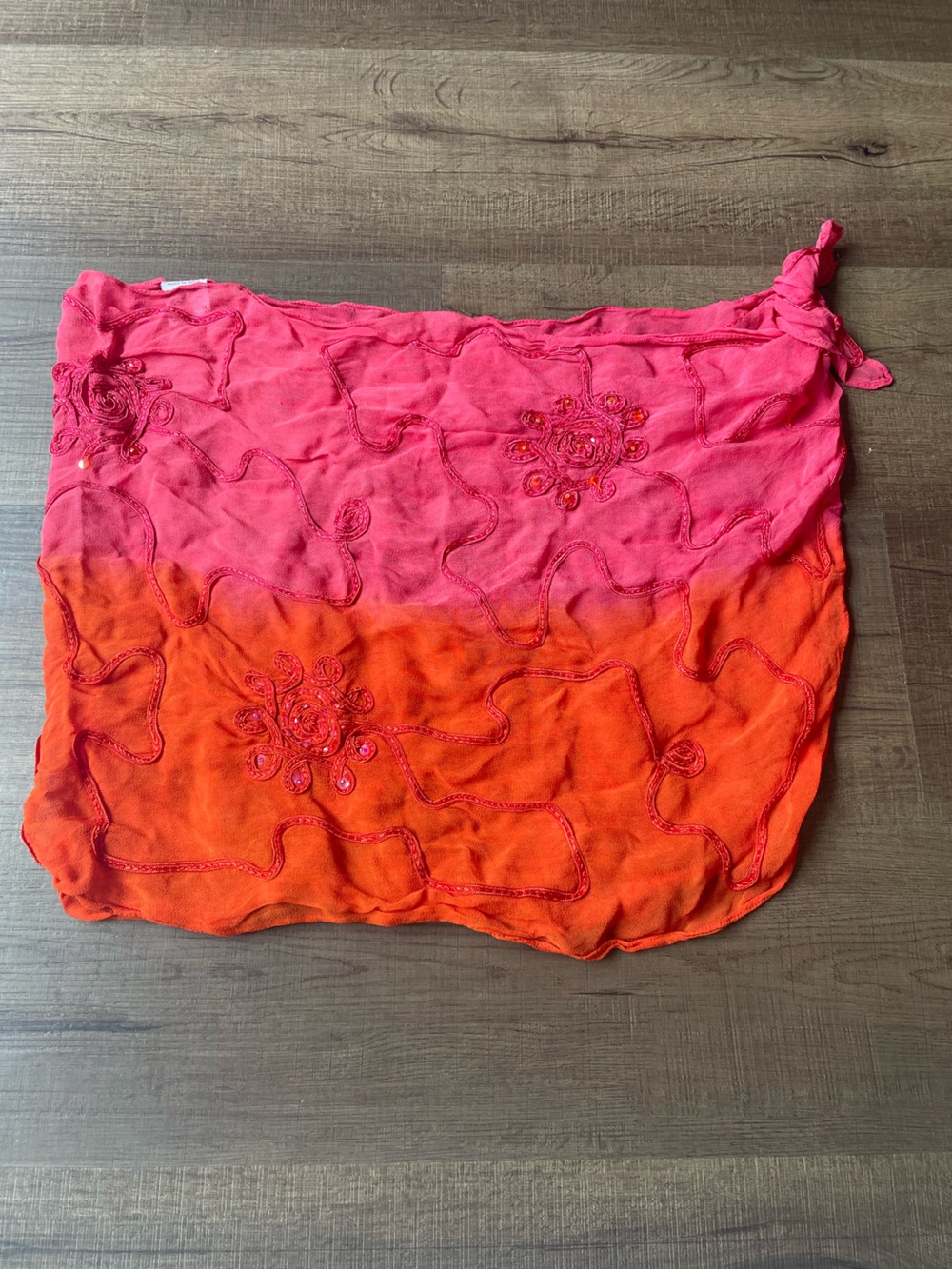 Women's Ombre Fuschia & Orange Embroidered Swim Cover-Up Sarong